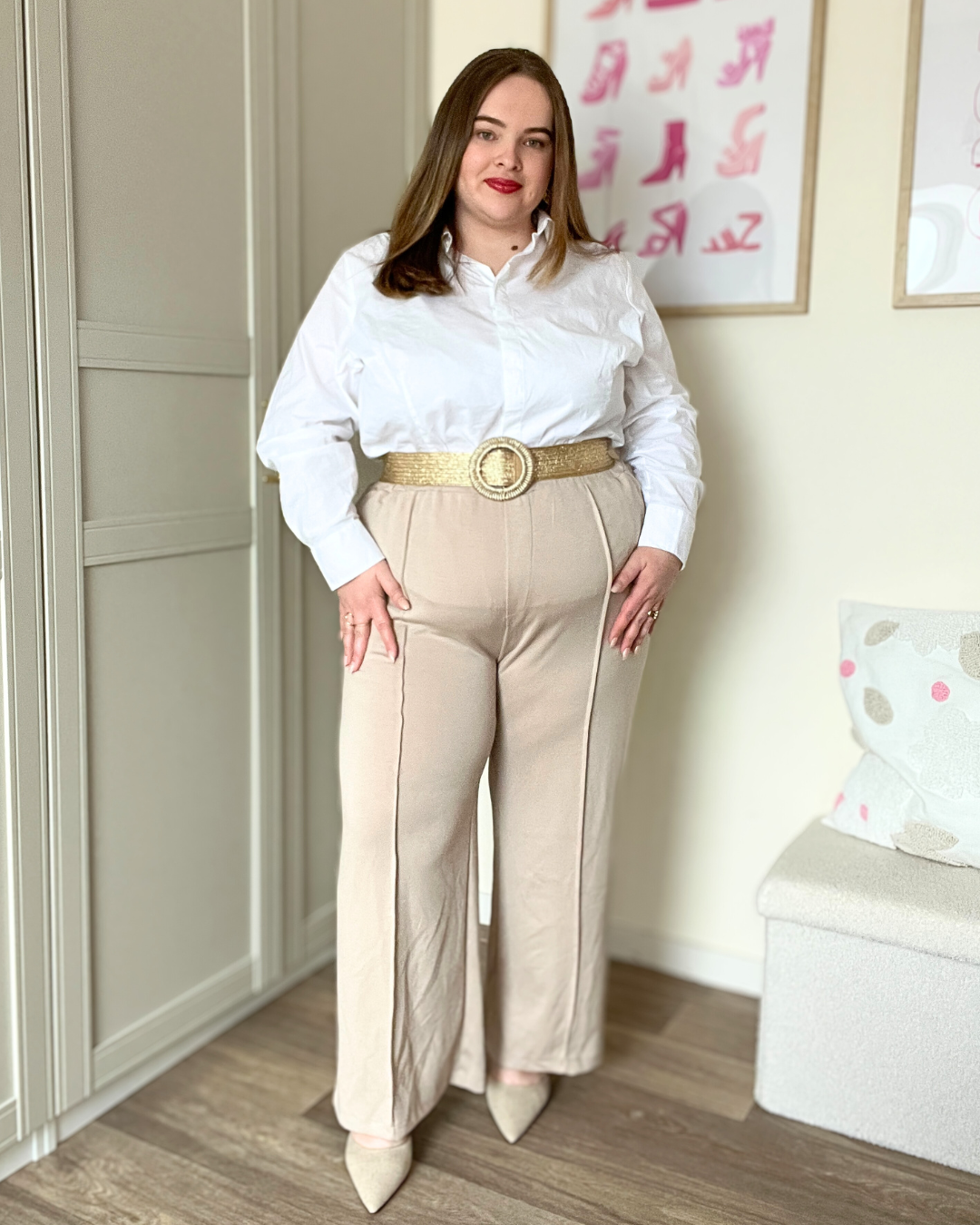 Pantalon large beige