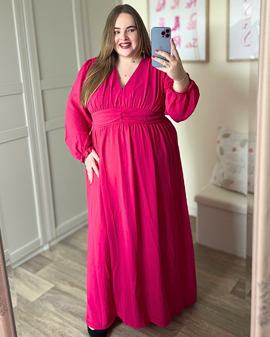 Robe longue rose