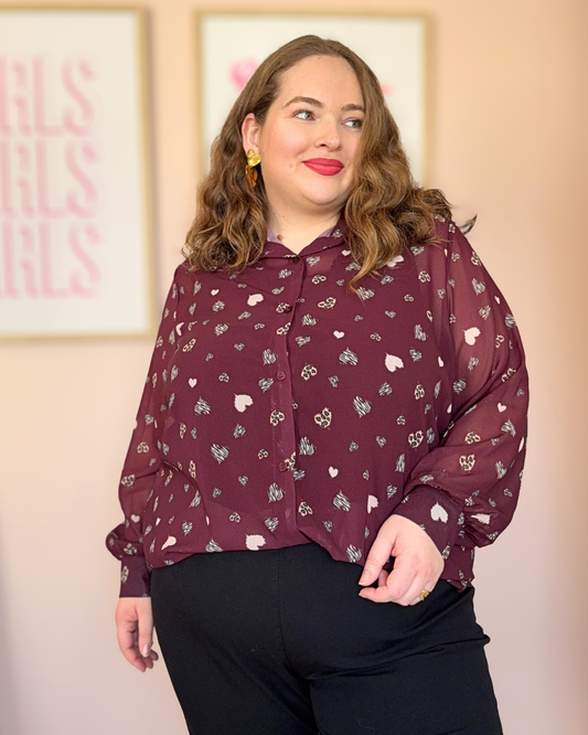 Chemise bordeaux coeurs